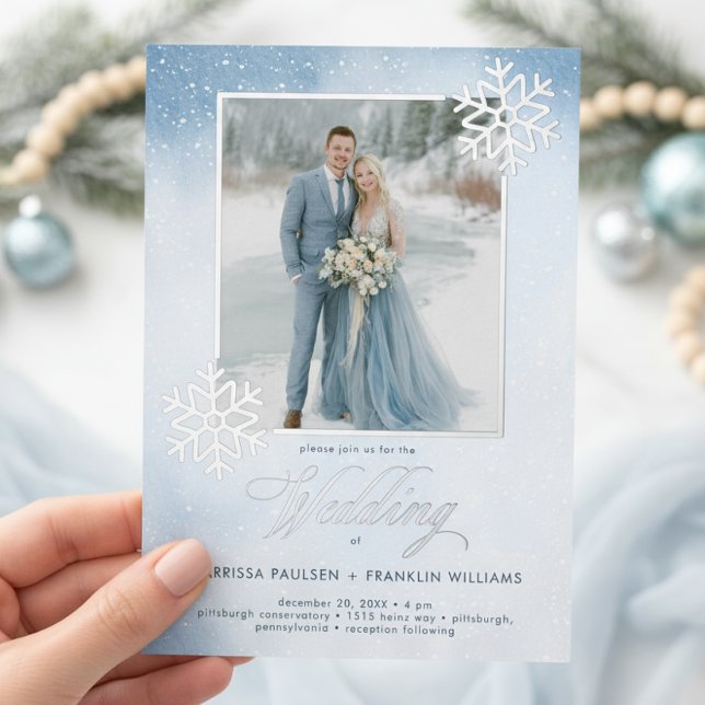Invitation En Aluminium Aquarelle bleu neige hiver Mariage à deux côtés (Créateur téléchargé)