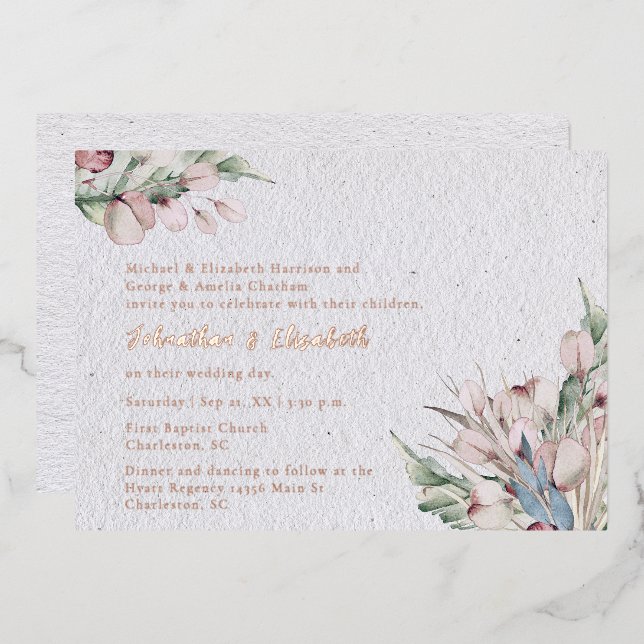 Invitation En Aluminium Aquarelle Boho Floral et Mariage botanique (Recto/Verso)