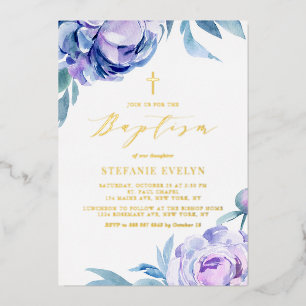 Invitation En Aluminium Aquarelle botanique violette fleurs de pivoine bap