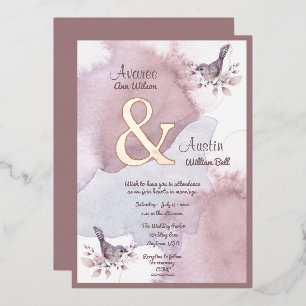 Invitation En Aluminium Aquarelle Bourgogne Dusty et Ampersand d'or Rose