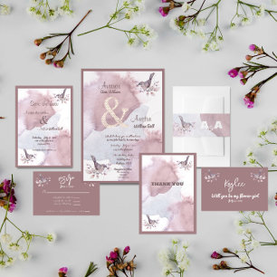 Invitation En Aluminium Aquarelle Bourgogne Dusty et Ampersand d'or Rose