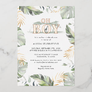 Invitation En Aluminium Aquarelle Boy Palm Safari Baby shower Rose Gold