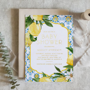 Invitation En Aluminium Aquarelle Citron Méditerranée Baby shower d'été