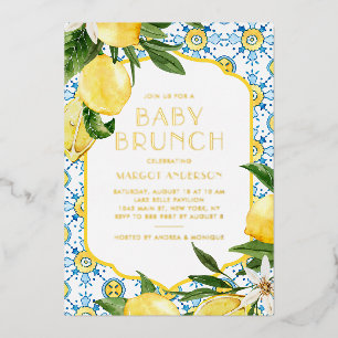 Invitation En Aluminium Aquarelle Citron Méditerranée Été Bébé Brunch