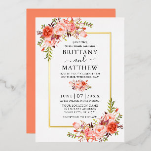 Invitation En Aluminium Aquarelle Coral Floral Mariage Or