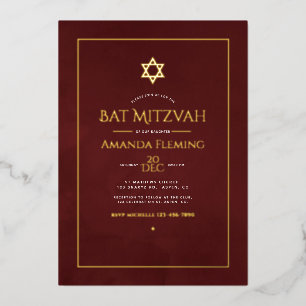 Invitation En Aluminium Aquarelle de Bourgogne et d'or Bat mitzvah photo