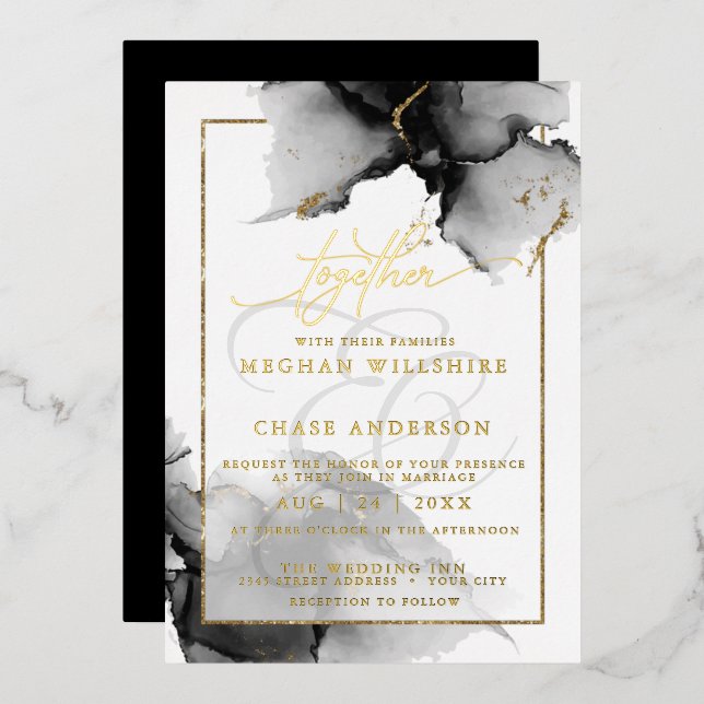 Invitation En Aluminium Aquarelle de charbon de bois personnalisée2 modern (Recto/Verso)