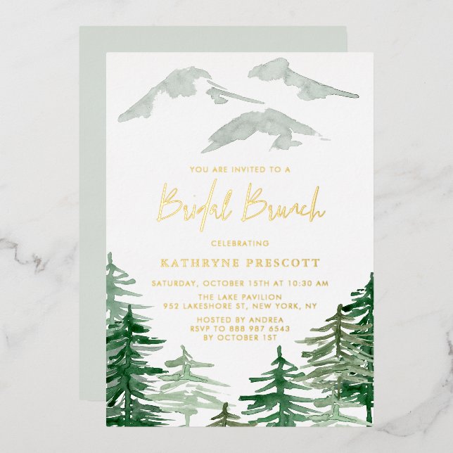 Invitation En Aluminium Aquarelle de la forêt verte Brunch nuptial des boi (Recto/Verso)