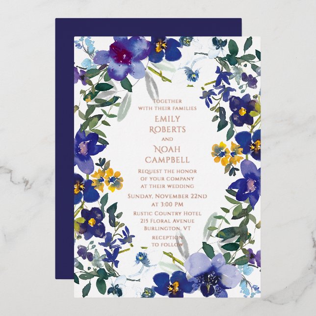 Invitation En Aluminium Aquarelle d'orchidée violette et blanche Mariage d (Recto/Verso)