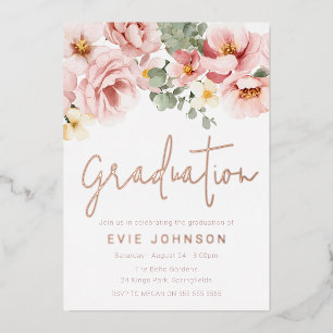 Invitation En Aluminium Aquarelle Dusty Rose Floral Graduation Rose Or
