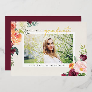 Invitation En Aluminium Aquarelle Fleurs d'automne Diplôme photo