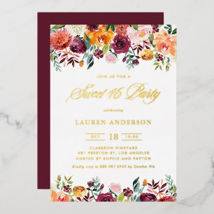Invitation En Aluminium Aquarelle Fleurs d'automne Garland Sweet 16 Party