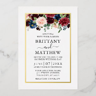 Invitation En Aluminium Aquarelle Fleurs Mariage Élégant Or