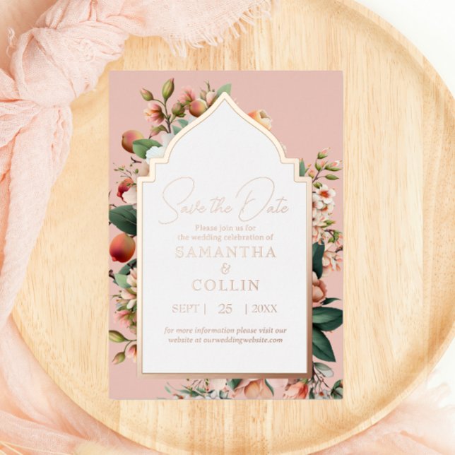 Invitation En Aluminium Aquarelle Fleurs Peach Rose Gold Enregistrer la da (Créateur téléchargé)