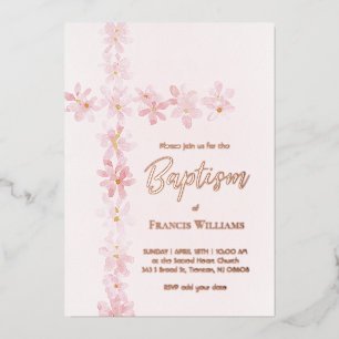 Invitation En Aluminium aquarelle fleurs roses croisent Baptême