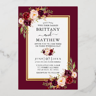 Invitation En Aluminium Aquarelle Floral Mariage Bourgogne 2 Frame Gold