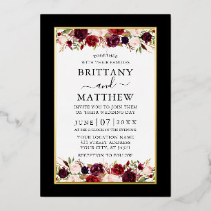 Invitation En Aluminium Aquarelle Floral Mariage Elégant Black Gold