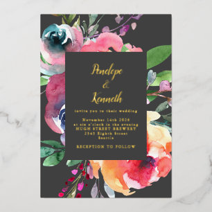 Invitation En Aluminium Aquarelle Florale Élégant Script Lux Mariage Or