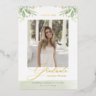 Invitation En Aluminium Aquarelle Foliage Feuille Script Photo Graduation