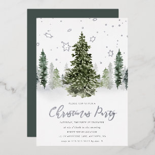 Invitation En Aluminium Aquarelle Forêt d'hiver Fête de Noël Argent