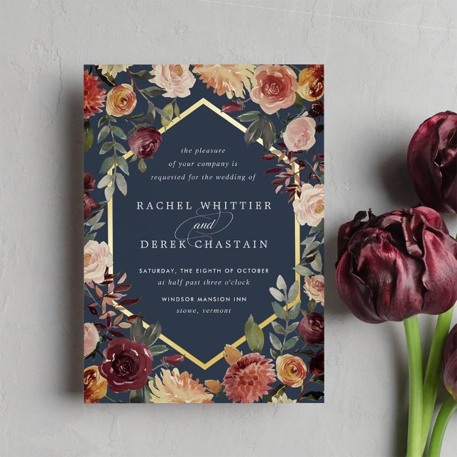 Invitation En Aluminium Aquarelle géométrique en fleur rustique Mariage fl (Créateur téléchargé)