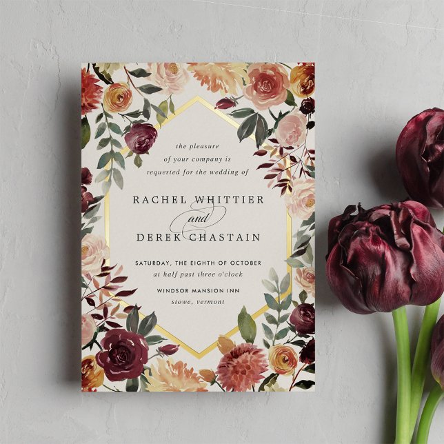 Invitation En Aluminium Aquarelle géométrique en fleur rustique Mariage fl (Créateur téléchargé)