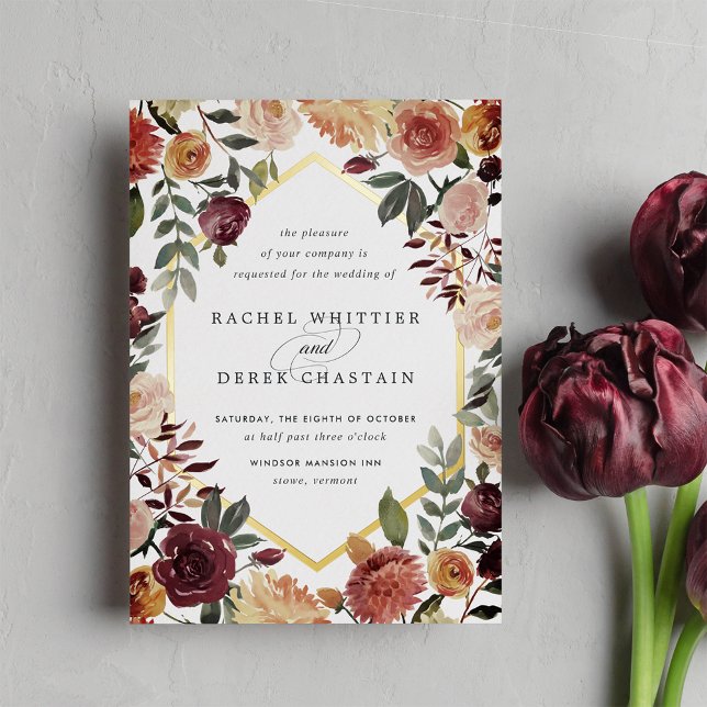 Invitation En Aluminium Aquarelle géométrique en fleur rustique Mariage fl (Créateur téléchargé)