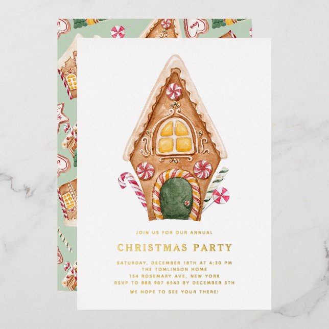 Invitation En Aluminium Aquarelle grand pain d'épices Maison Noël (Recto/Verso)