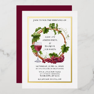 Invitation En Aluminium Aquarelle Graphe Vin Wreath Mariage Or