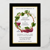 Aquarelle Grappe Vins Wreath Mariage Black Gold