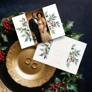 Invitation En Aluminium Aquarelle intemporelle Noël Holly Branches