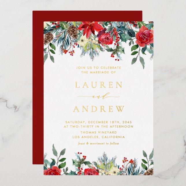 Invitation En Aluminium Aquarelle L'hiver fleurit Garland Floral Mariage (Recto/Verso)