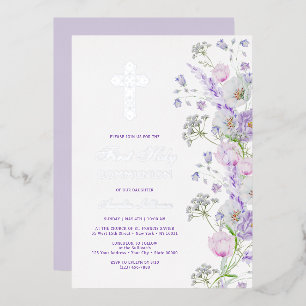 Invitation En Aluminium Aquarelle Lilac Fleurs Première communion