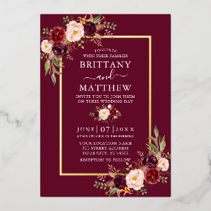 Invitation En Aluminium Aquarelle mariage Bourgogne Floral Or