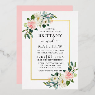 Invitation En Aluminium Aquarelle Mariage Floral Blanc Rose Doré