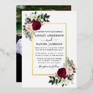 Invitation En Aluminium Aquarelle mariage Flore Verdure Photo Or