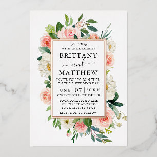 Invitation En Aluminium Aquarelle mariage rose blanc Floral Rose or