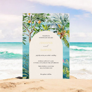 Invitation En Aluminium Aquarelle Mariage Tropical Bohème Plage Palmiers