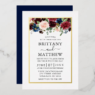 Invitation En Aluminium Aquarelle Mixte Floral Mariage Bleu Or