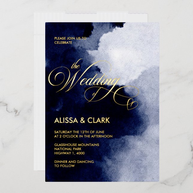 Invitation En Aluminium Aquarelle Moderne Bleu Nuit Foncé Abstrait (Enveloppe)