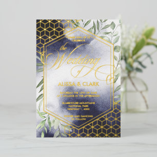 Invitation En Aluminium Aquarelle moderne Foliage Gras Cadre géométrique