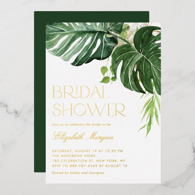 Invitation En Aluminium Aquarelle Monstera Feuilles Fête des mariées tropi (Recto/Verso)