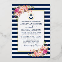 Aquarelle Nautique Pink Floral Blue Gold