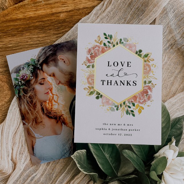 Invitation En Aluminium Aquarelle neutre florale | Love and Thanks Gold (Créateur téléchargé)