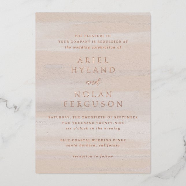 Invitation En Aluminium Aquarelle Neutre Moderne Mariage élégant (Recto)