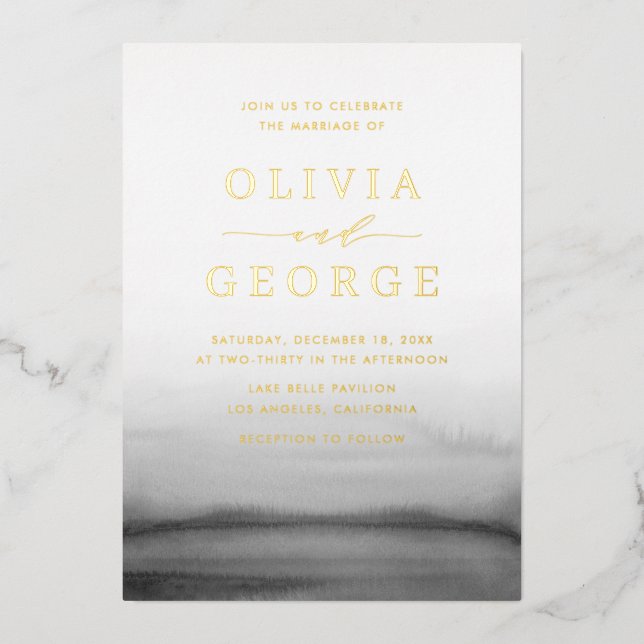 Invitation En Aluminium Aquarelle Ombre gris foncé Mariage moderne (Recto)