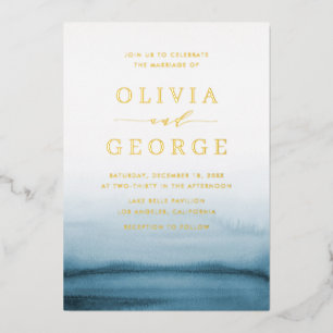 Invitation En Aluminium Aquarelle Ombre Marine Bleu Mariage moderne