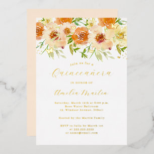 Invitation En Aluminium Aquarelle or Quinceanera Florale