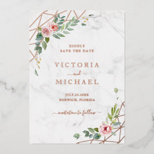 Invitation En Aluminium Aquarelle or rose rose floral Enregistrer la date