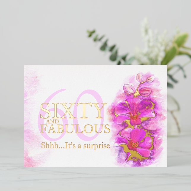 Invitation En Aluminium Aquarelle orchidée violet Soixante et fabuleux (Debout devant)